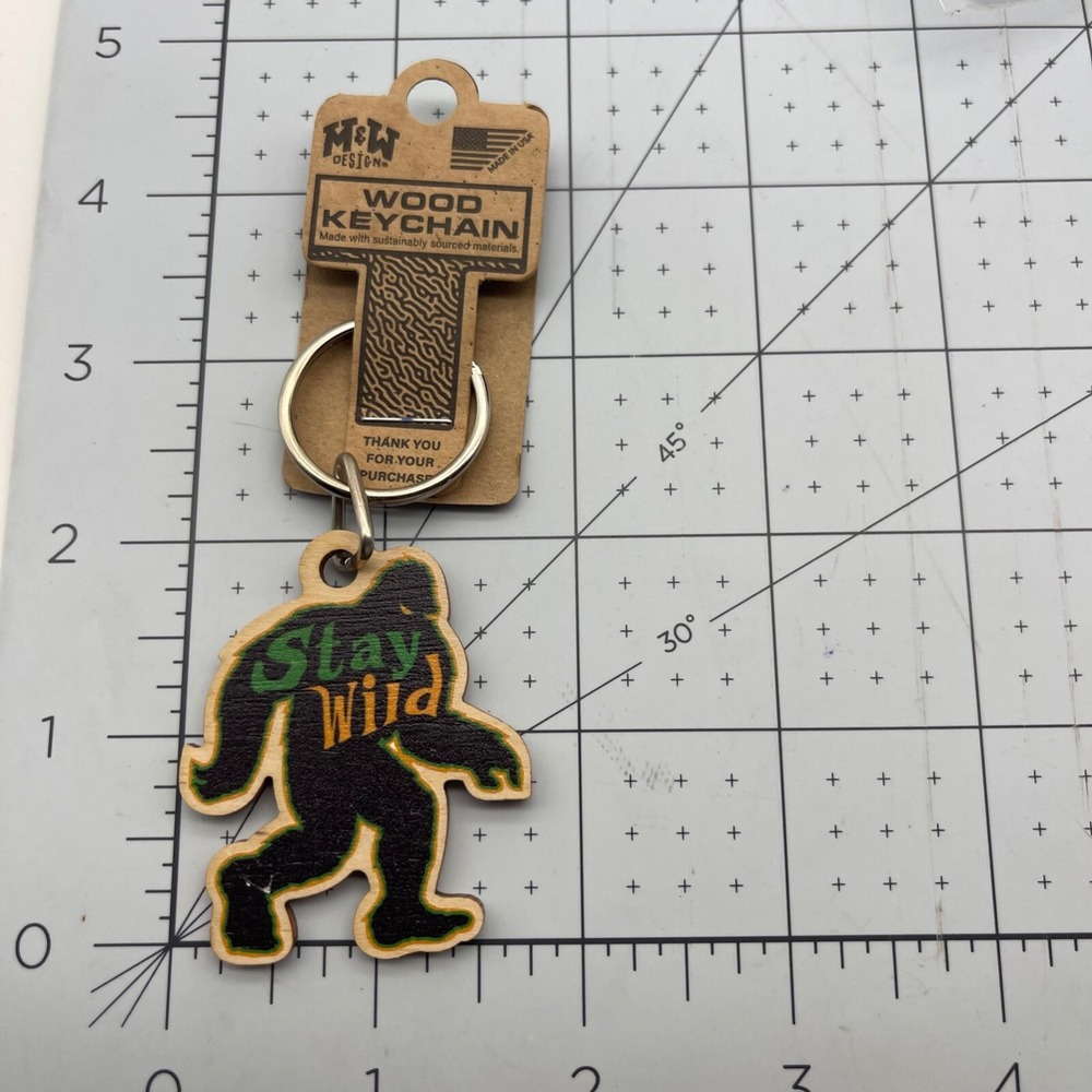 Metal and Wood Co Key Chain Sasquatch Big Food Stay Wild Travel